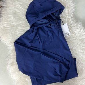 New Iris & Ink Performance Hooded Zip Jacket Patriot Blue/Heather Navy